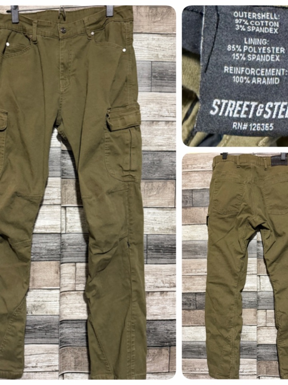 Street & Steel Mission Cargo Riding Pants Men’s 32x30.5 Green Canvas (FLAW READ)